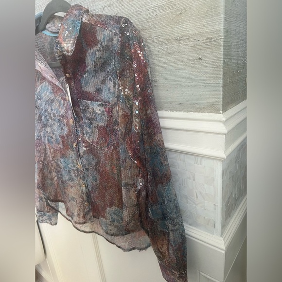 NWT new Anthropologie pilcro shrunken sequin button down shirt multi color XS - Picture 15 of 17